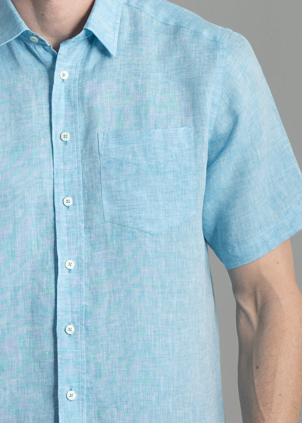 Oscar Short Sleeve Linen Shirt - Aqua Blue - 4