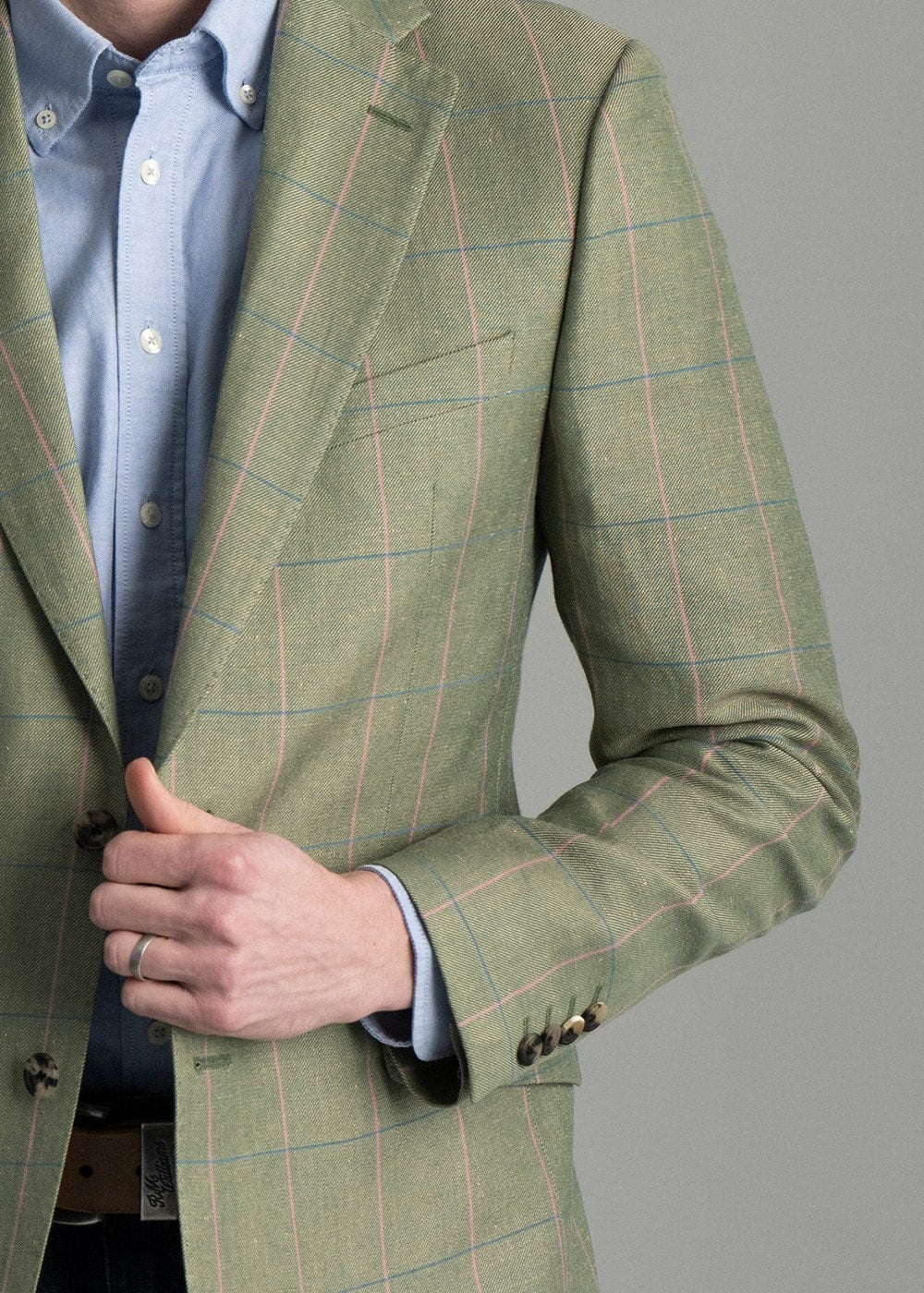 Powburn Tweed Jacket - Green Herringbone with Sky and Pink Check - 5