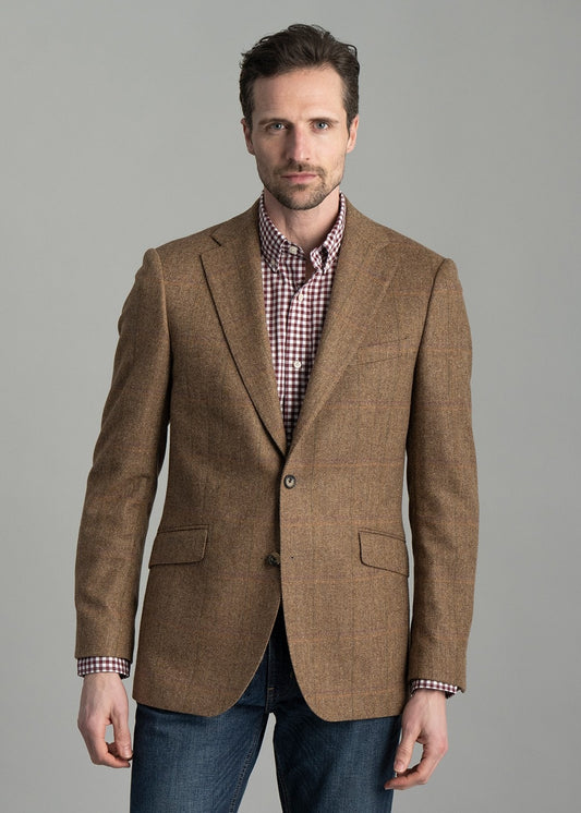 Milfield Tweed Jacket - Brown Herringbone with Purple and Green Overcheck - 1