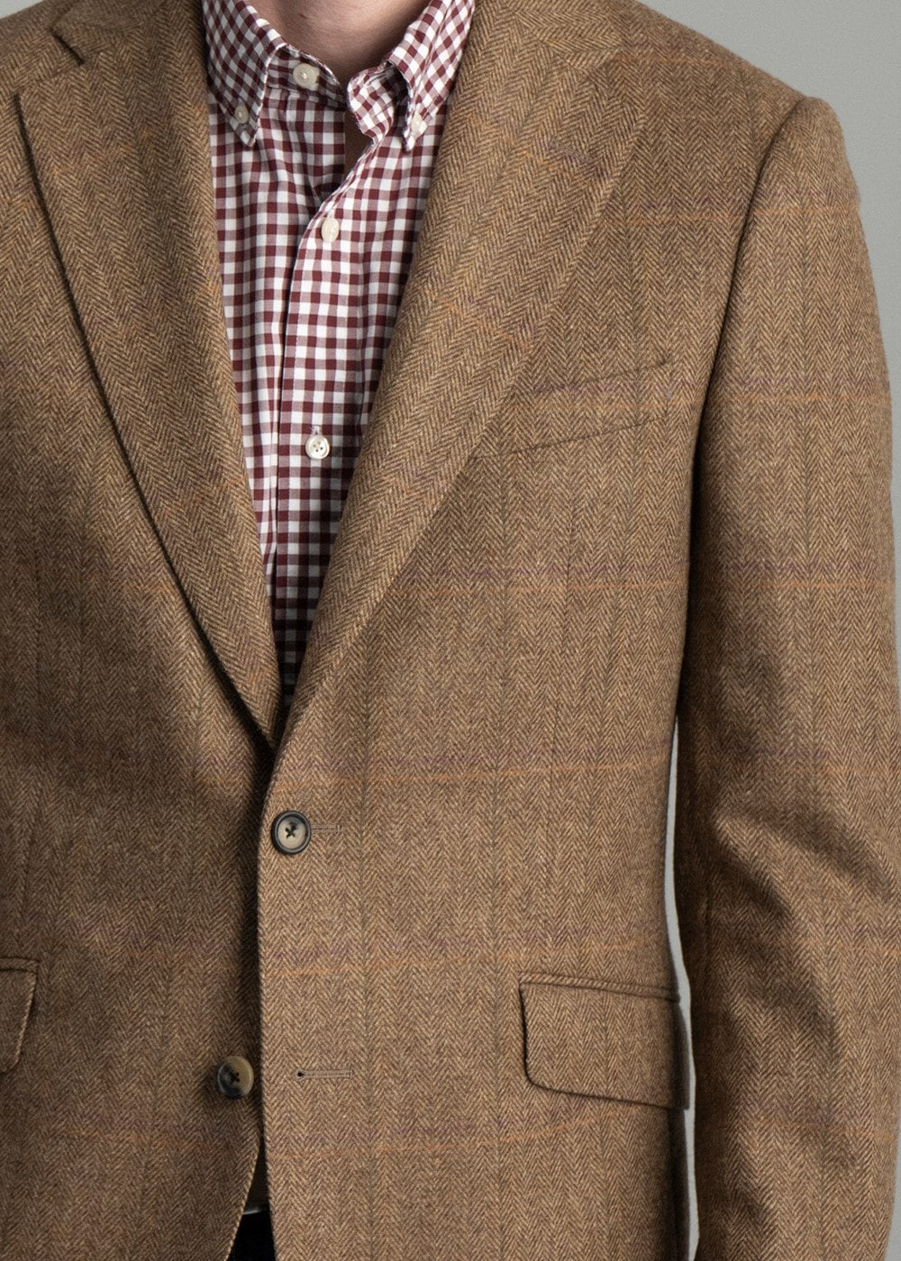 Milfield Tweed Jacket - Brown Herringbone with Purple and Green Overcheck - 4