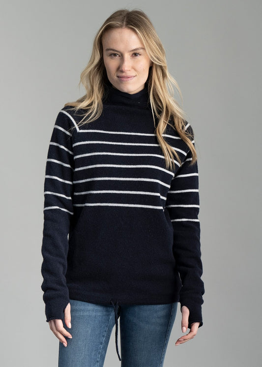 Martina Windproof Sweater - Navy and Off White - 1