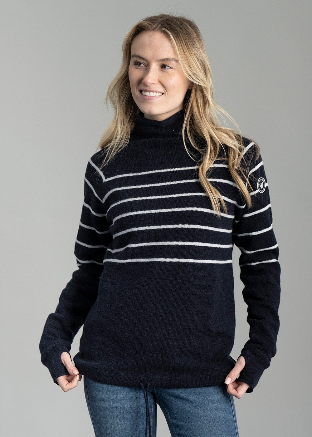 Martina Windproof Sweater - Navy and Off White - 2