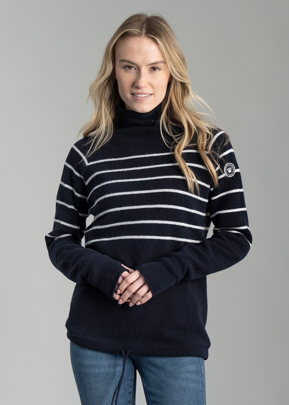 Martina Windproof Sweater - Navy and Off White - 3