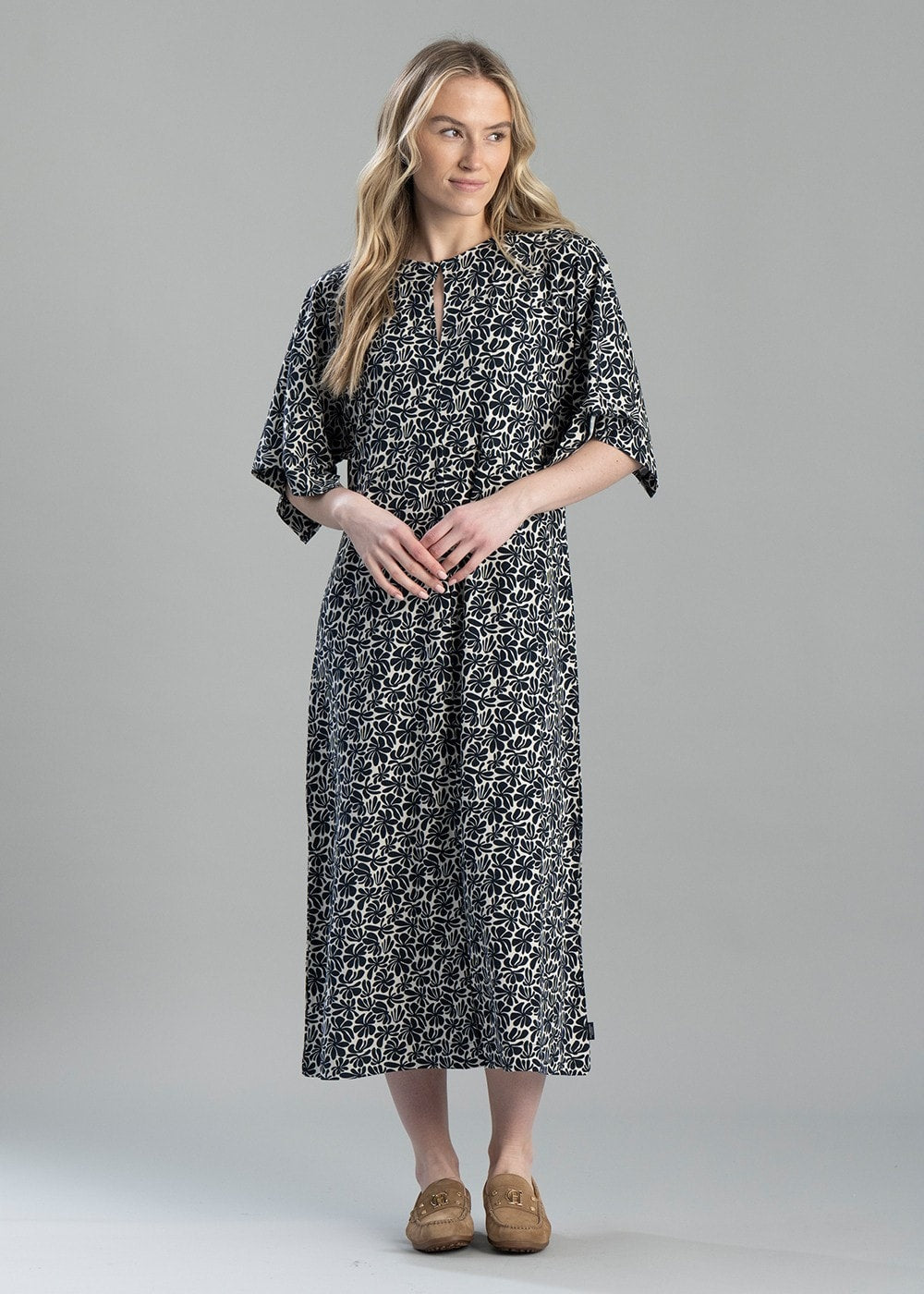 Asta Midi Dress - Sand and Navy - 1