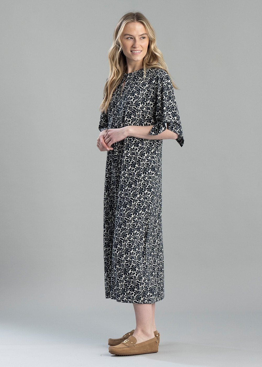 Asta Midi Dress - Sand and Navy - 2