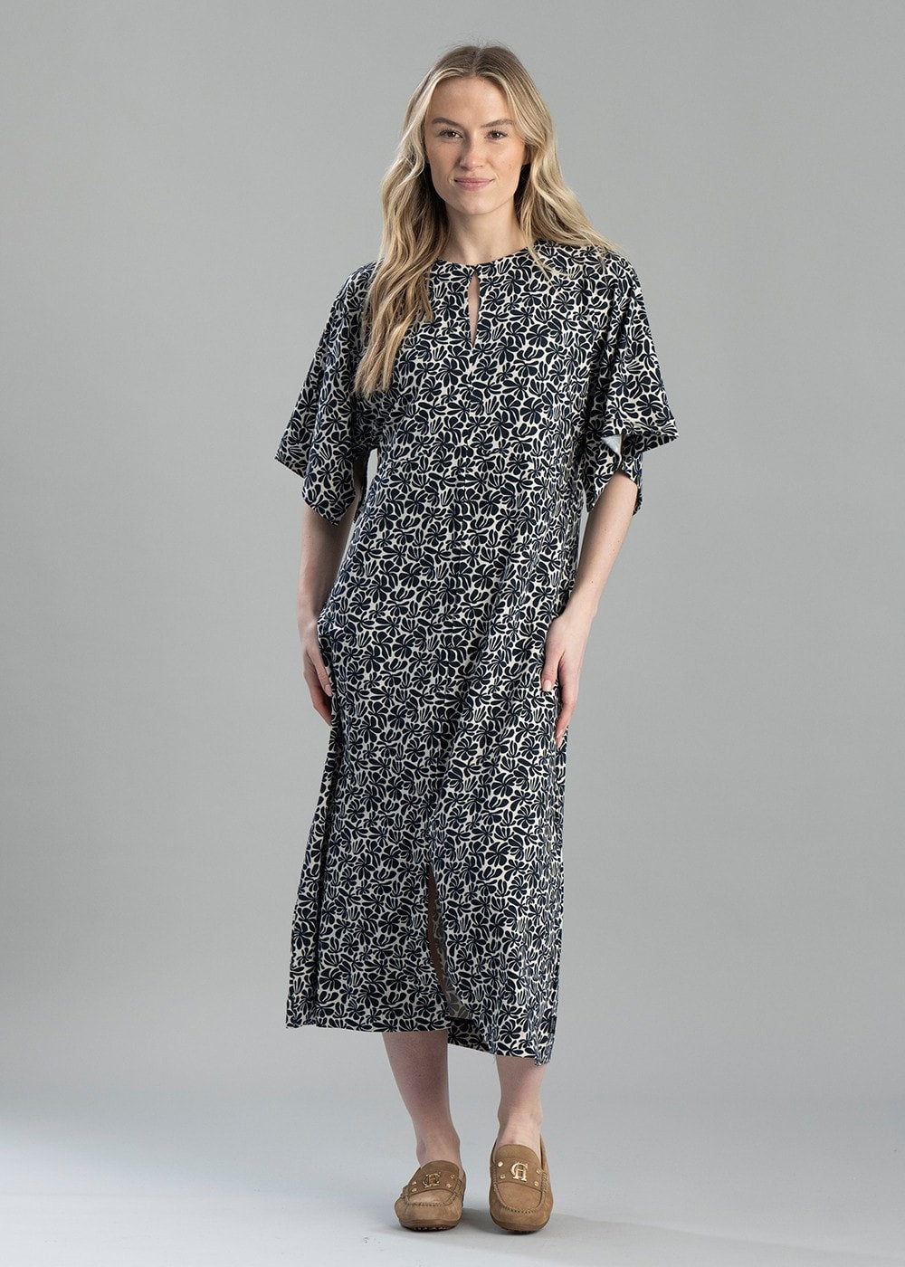 Asta Midi Dress - Sand and Navy - 3