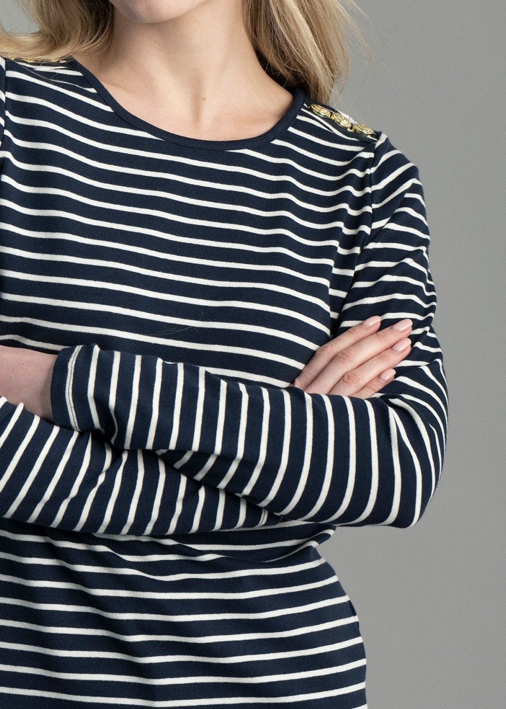 Padstow Long Sleeve Crew Neck T-Shirt - Ink Navy and Natural Stripe - 3