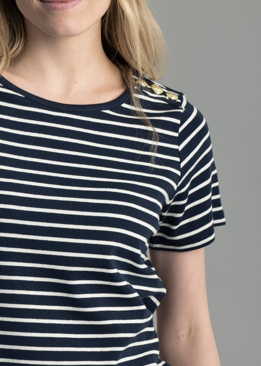 Padstow Crew Neck T-Shirt - Ink Navy and Natural Stripe - 5