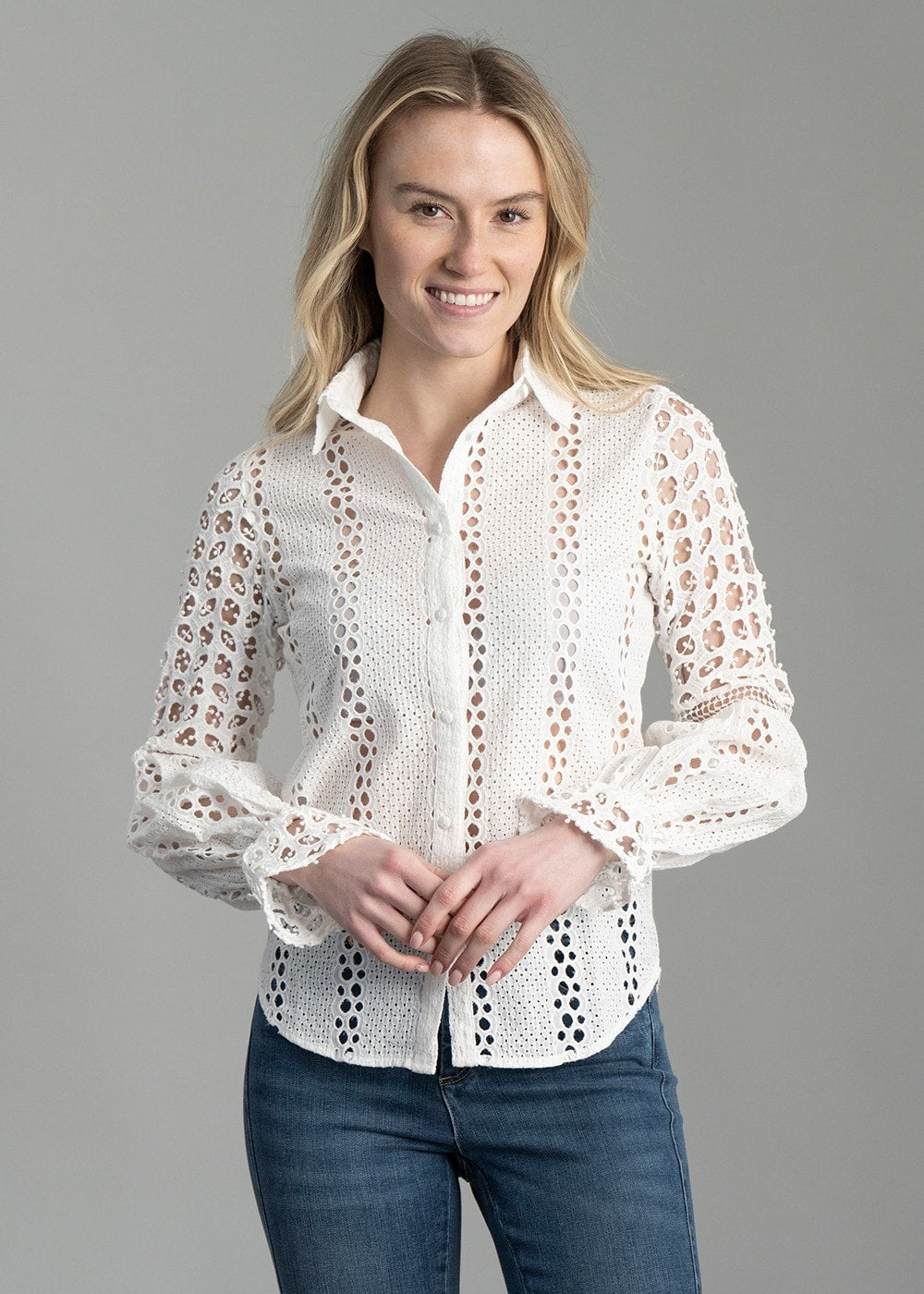 Broderie Lace Shirt - White - 1