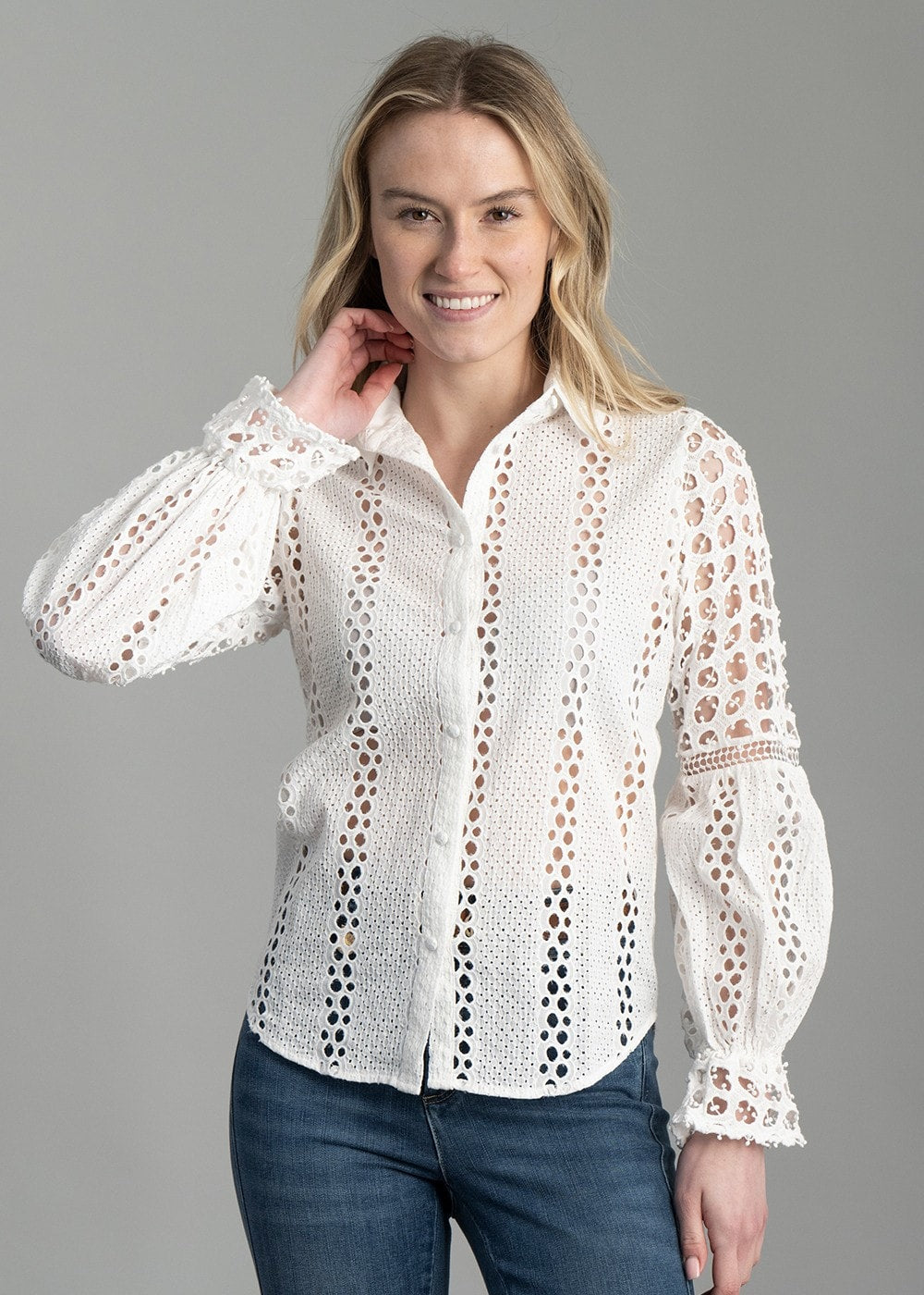 Broderie Lace Shirt - White - 3