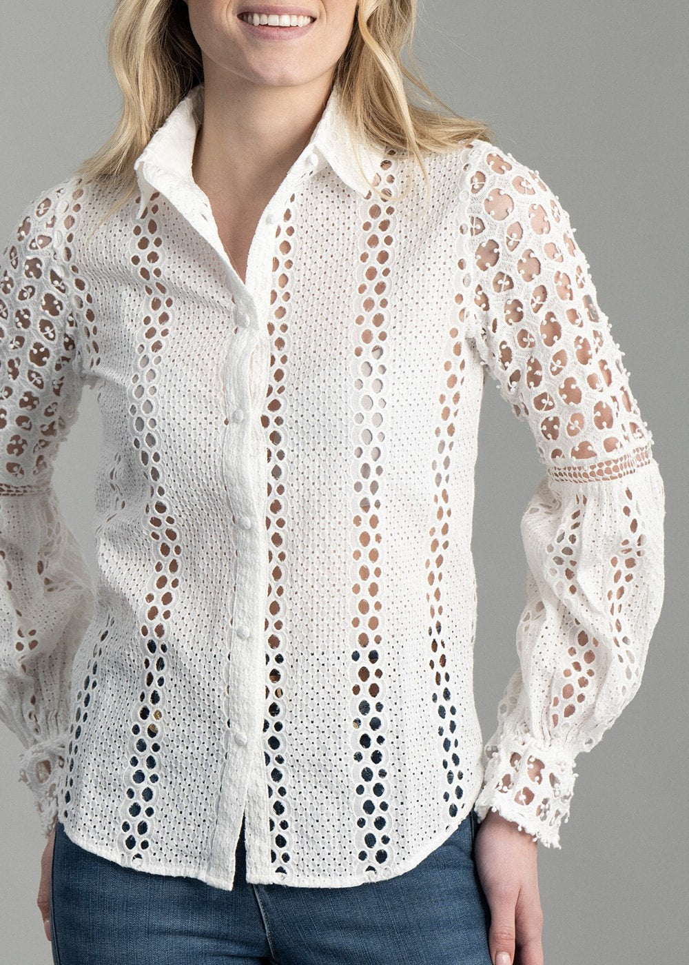 Broderie Lace Shirt - White - 5