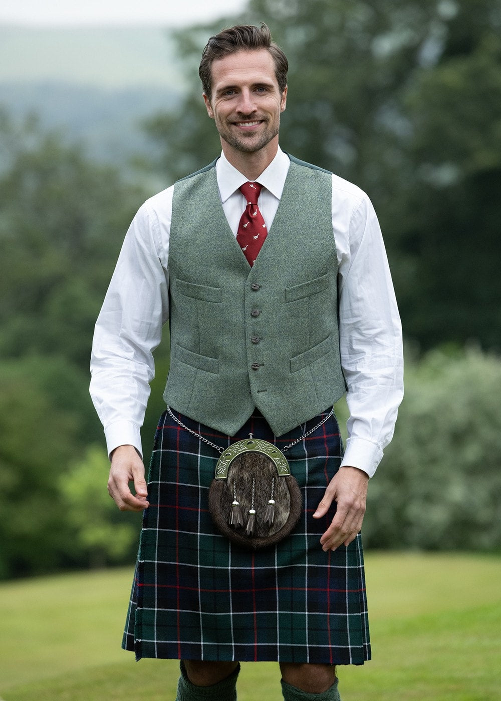 Tweed Argyll Waistcoat - Lovat - 2