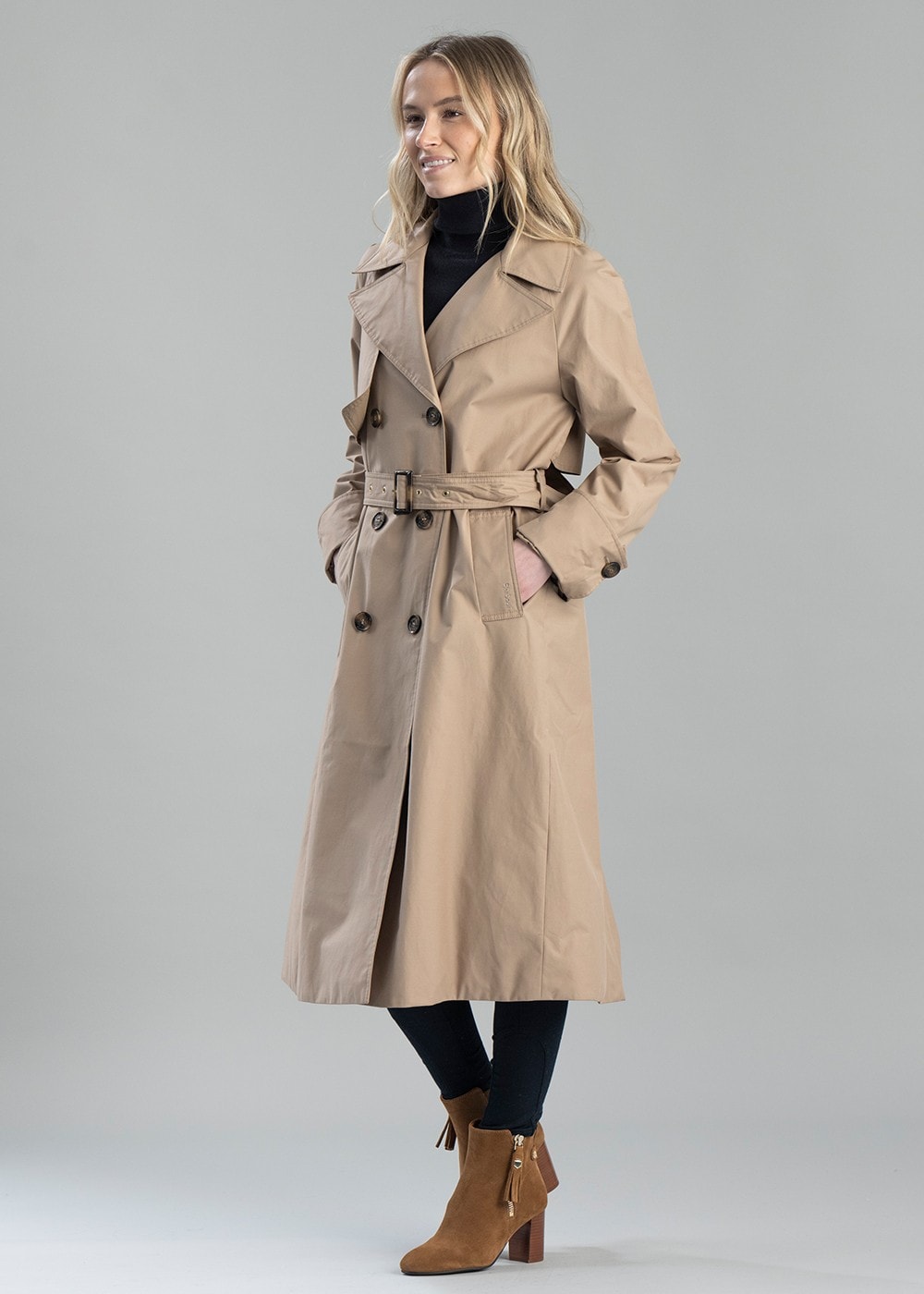 Gwyn Showerproof Trench Coat - Honey and Muted Tartan - 3