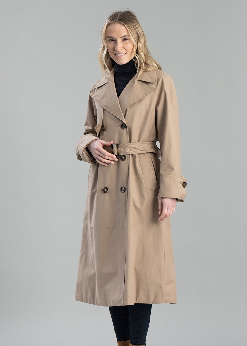 Gwyn Showerproof Trench Coat - Honey and Muted Tartan - 4