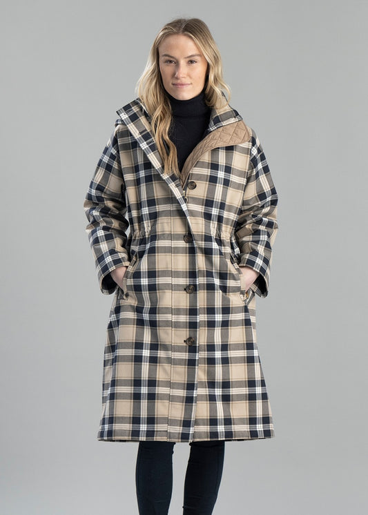 Iris Tartan Waterproof Jacket - White Pepper Navy Check - 1