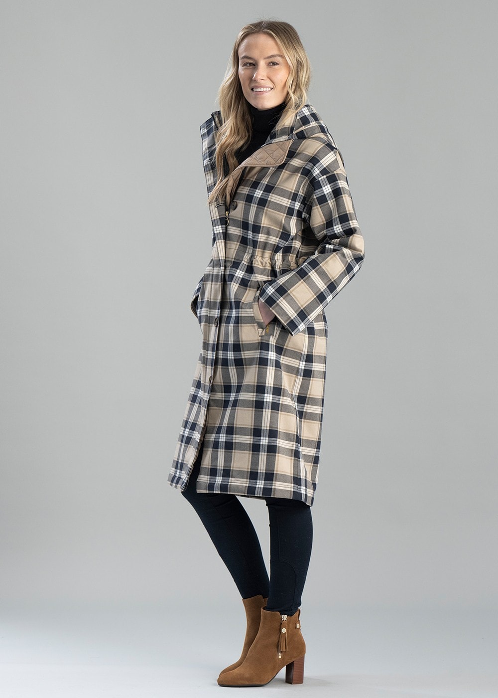 Iris Tartan Waterproof Jacket - White Pepper Navy Check - 5