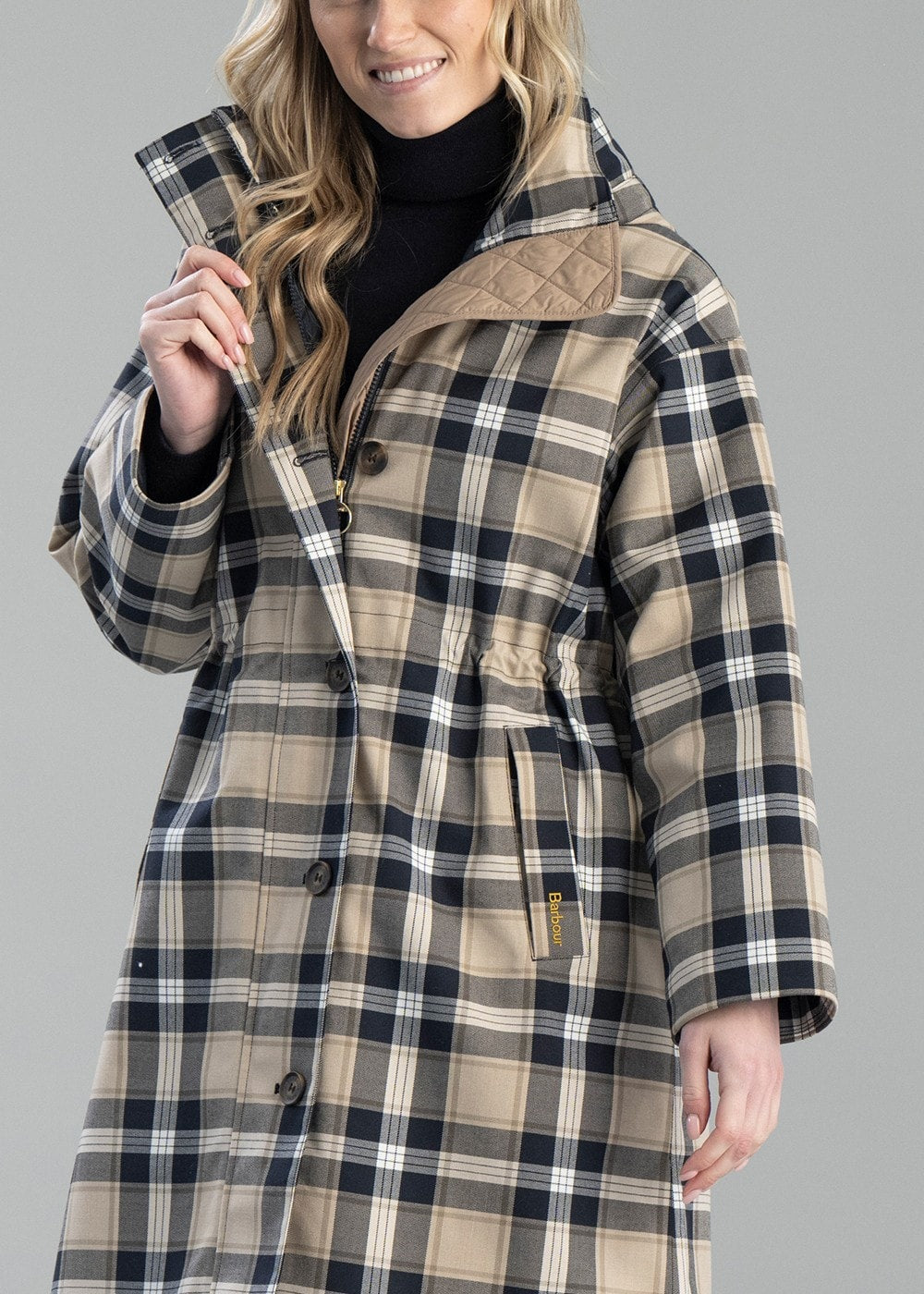 Iris Tartan Waterproof Jacket - White Pepper Navy Check - 7