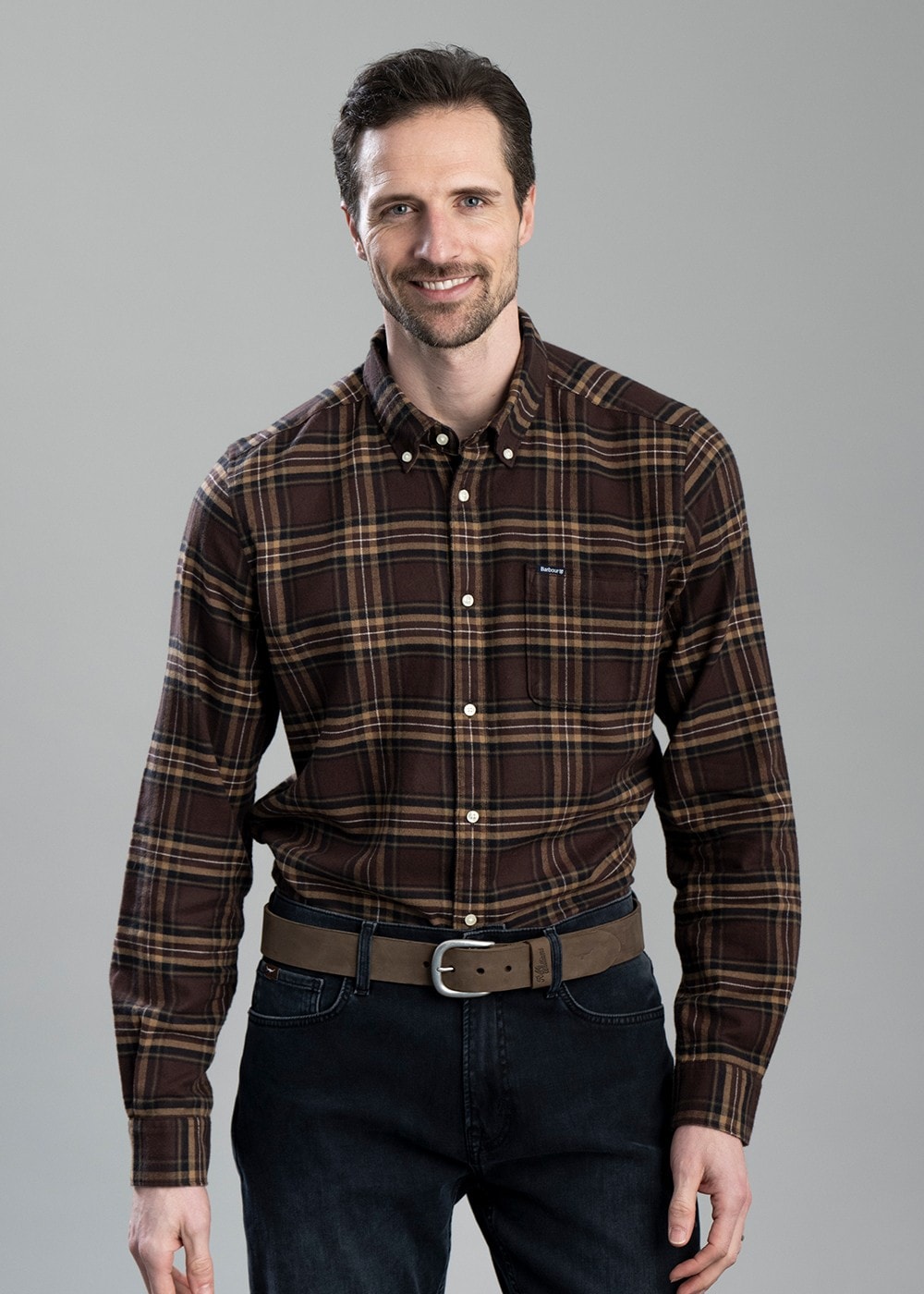 Drumhill Tailored Checked Shirt - Brown - 1