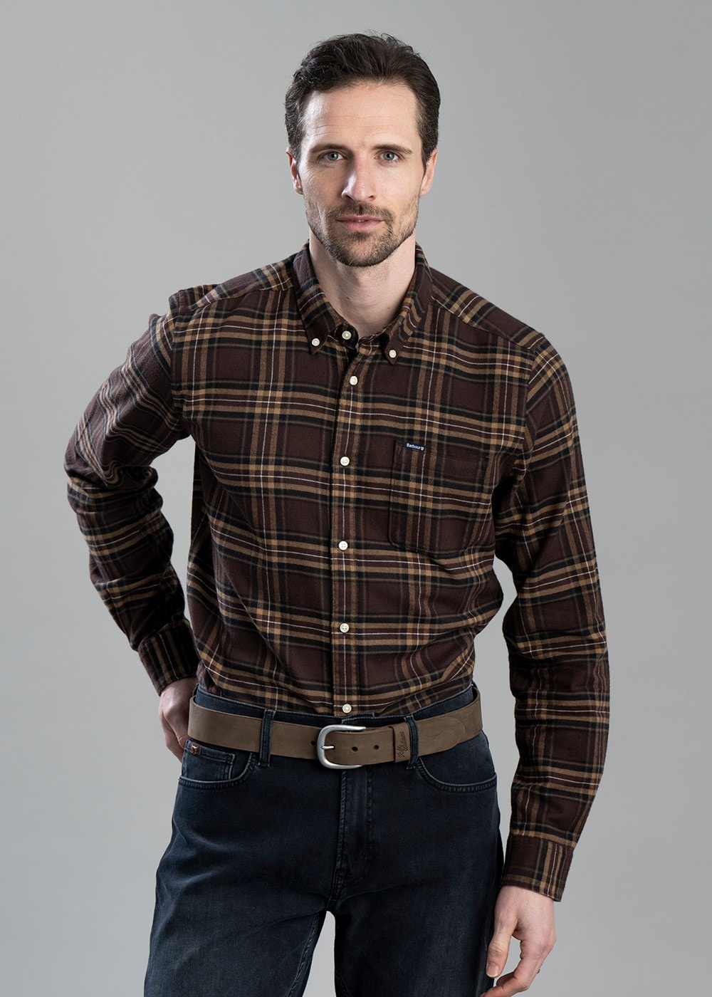 Drumhill Tailored Checked Shirt - Brown - 3