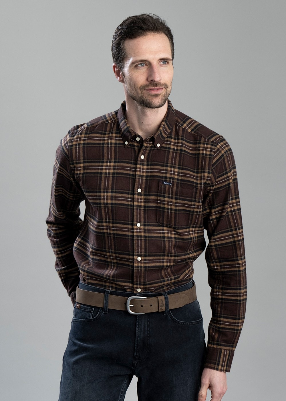 Drumhill Tailored Checked Shirt - Brown - 4