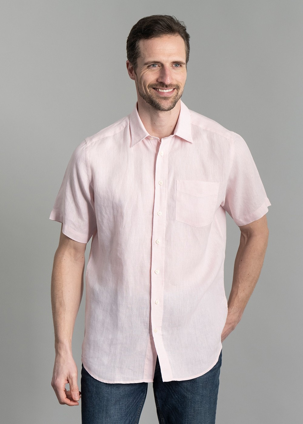 Oscar Short Sleeve Linen Shirt - Pink - 1