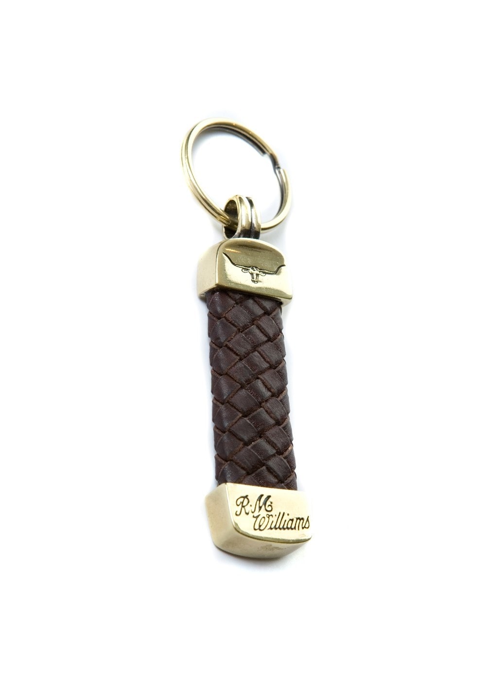 Plaited Tubular Kangaroo Keyring - Brown and Brass - 0