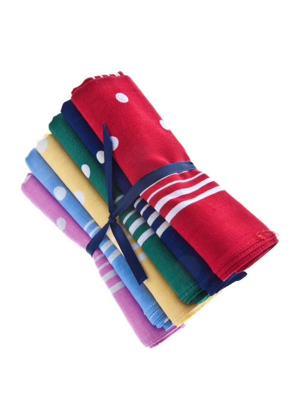 Large Spotted Handkerchief (6 Pack Tied) - Drk Blue, Green, Lt Blue, Pink, Red and Yellow - 0