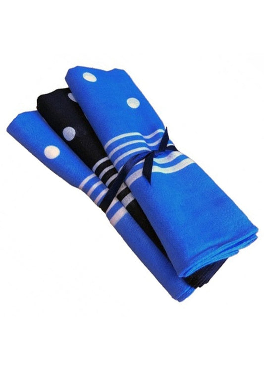 Large Spotted Handkerchief (3 Pack Tied) - Light Blue, Navy Blue and Light Blue - 0