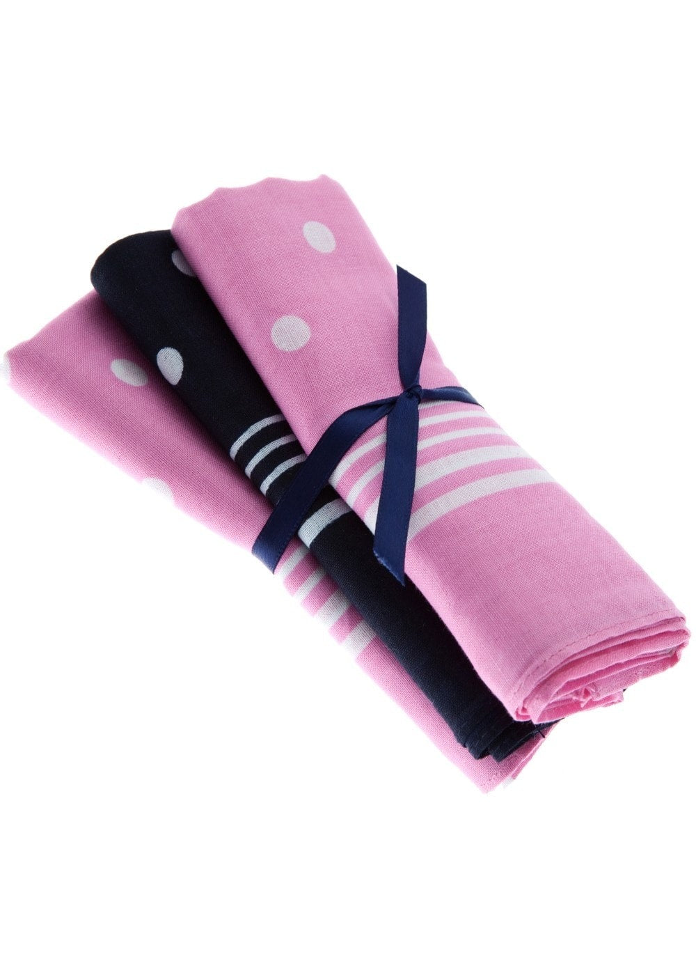 Large Spotted Handkerchief (3 Pack Tied) - Pink and Navy Spots - 0