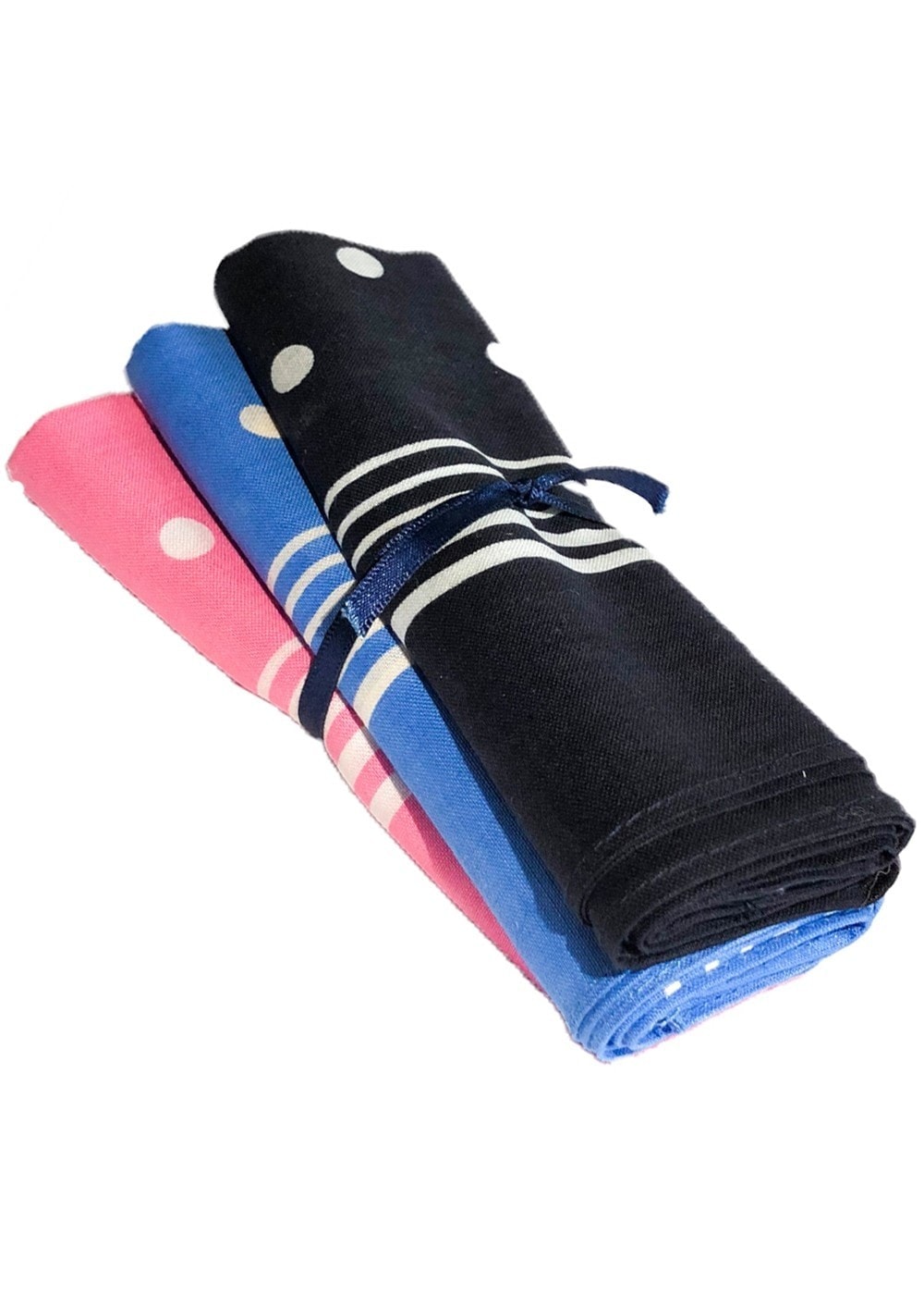 Large Spotted Handkerchief (3 Pack Tied) - Pink, Navy and Blue - 0