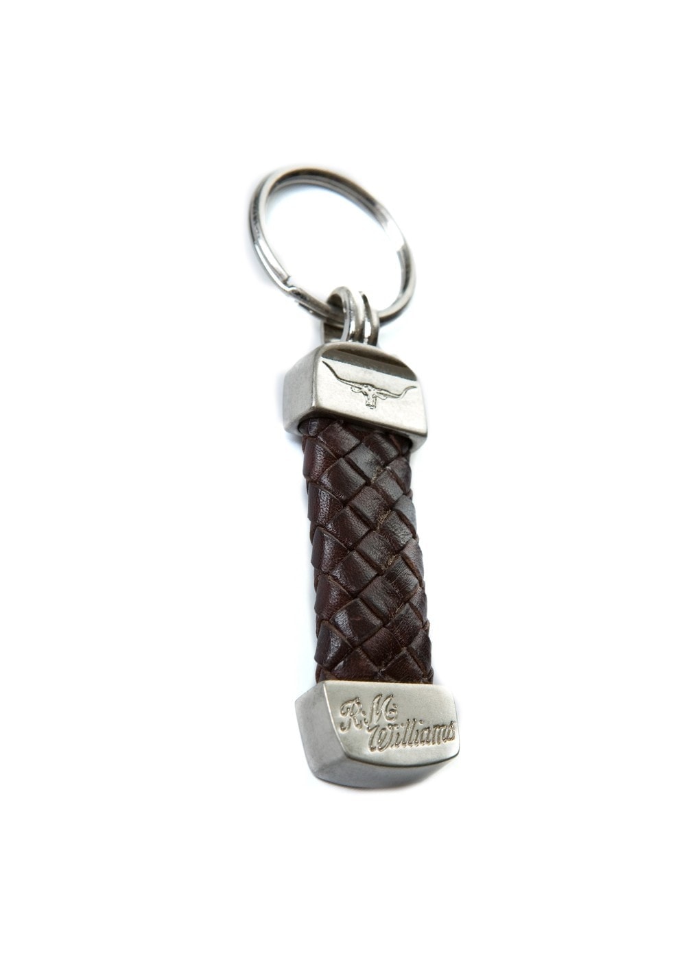 Plaited Tubular Kangaroo Keyring - Brown and Silver - 0