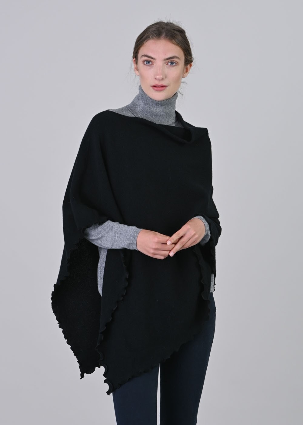 Lindsey Lambswool Poncho - Navy - 1