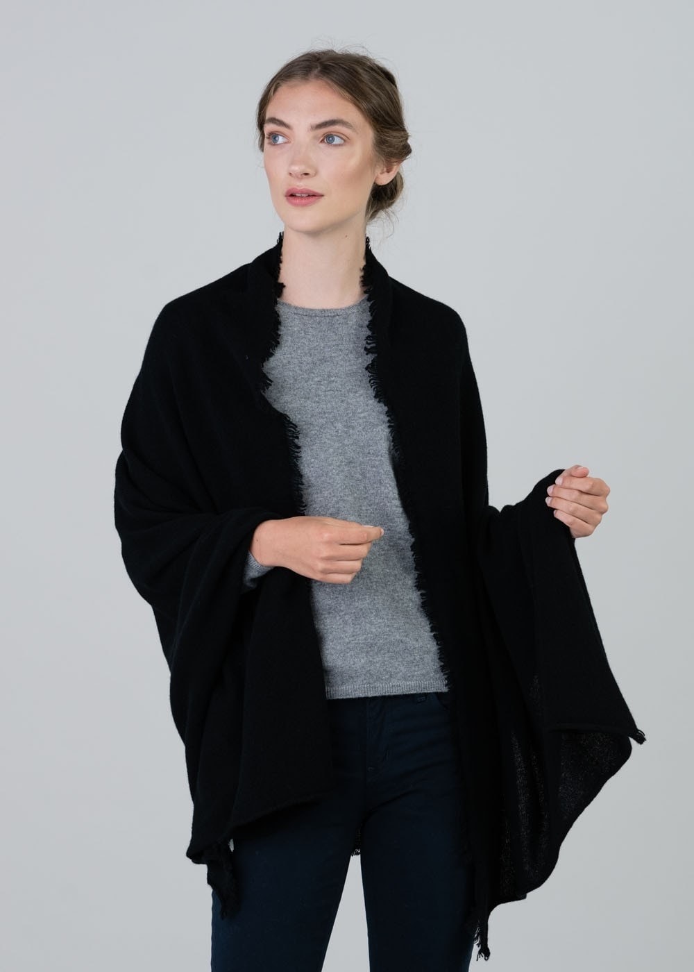 Poppy Cashmere Wrap - Black - 1