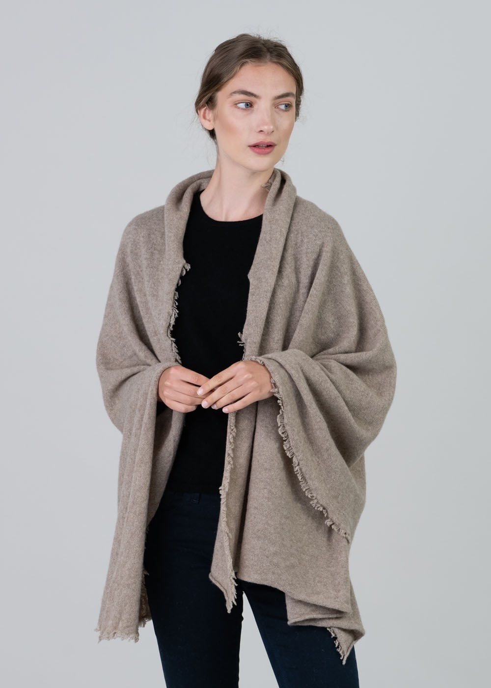 Poppy Cashmere Wrap - Dark Natural - 1