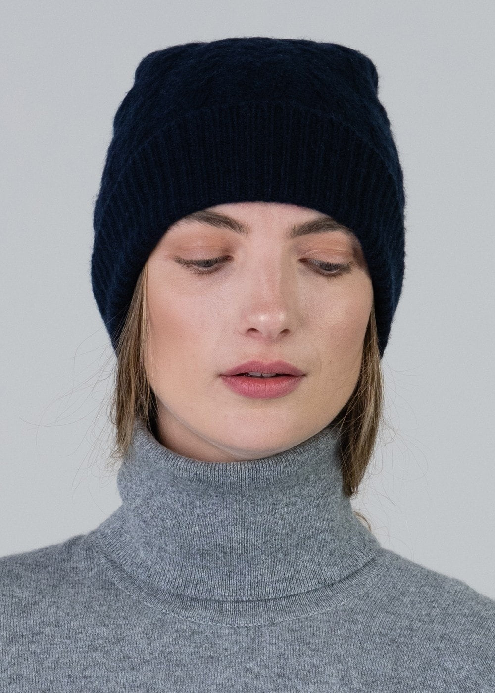 Cashmere Cable Hat - Navy - 1