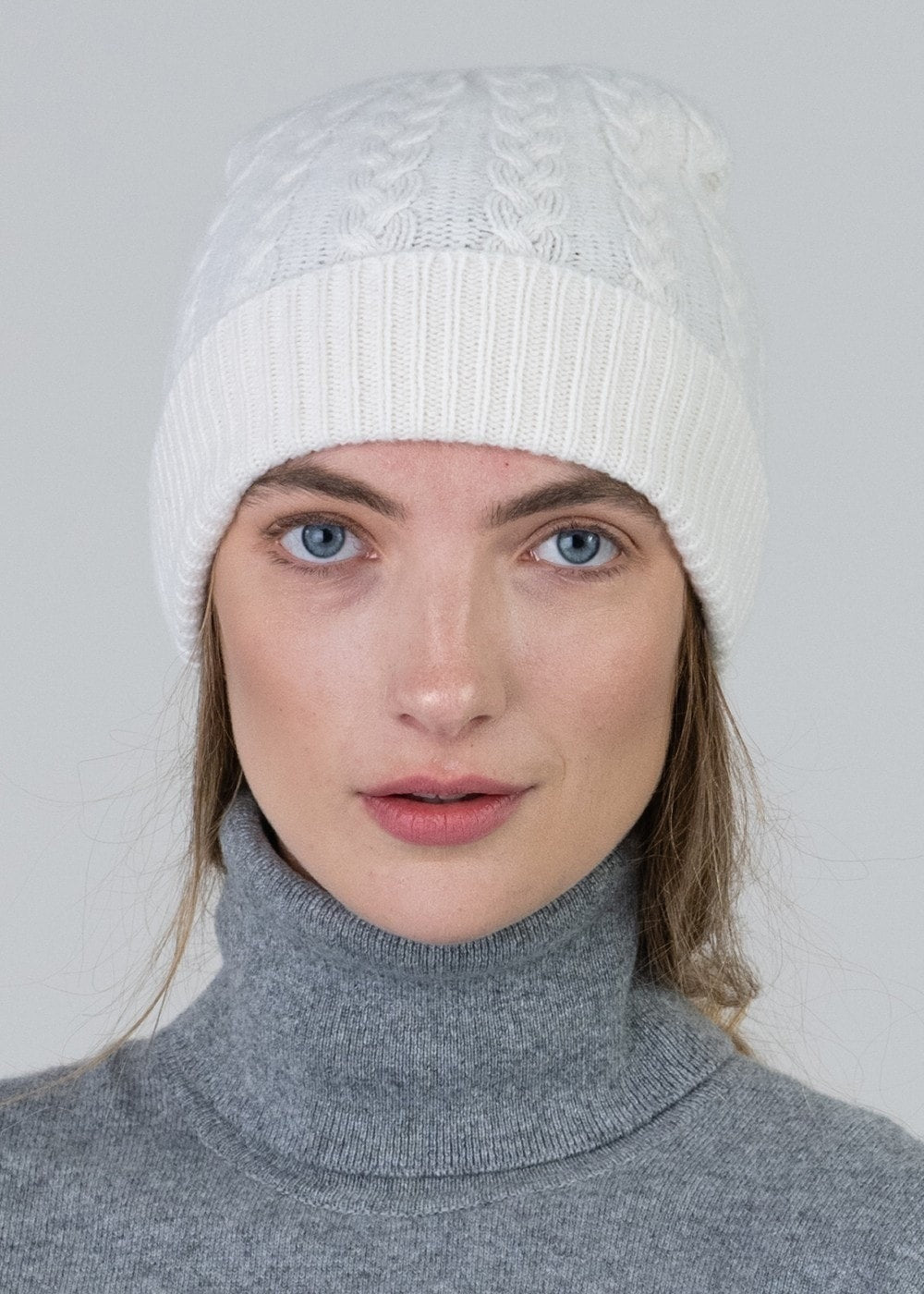 Cashmere Cable Hat - White Undyed - 1