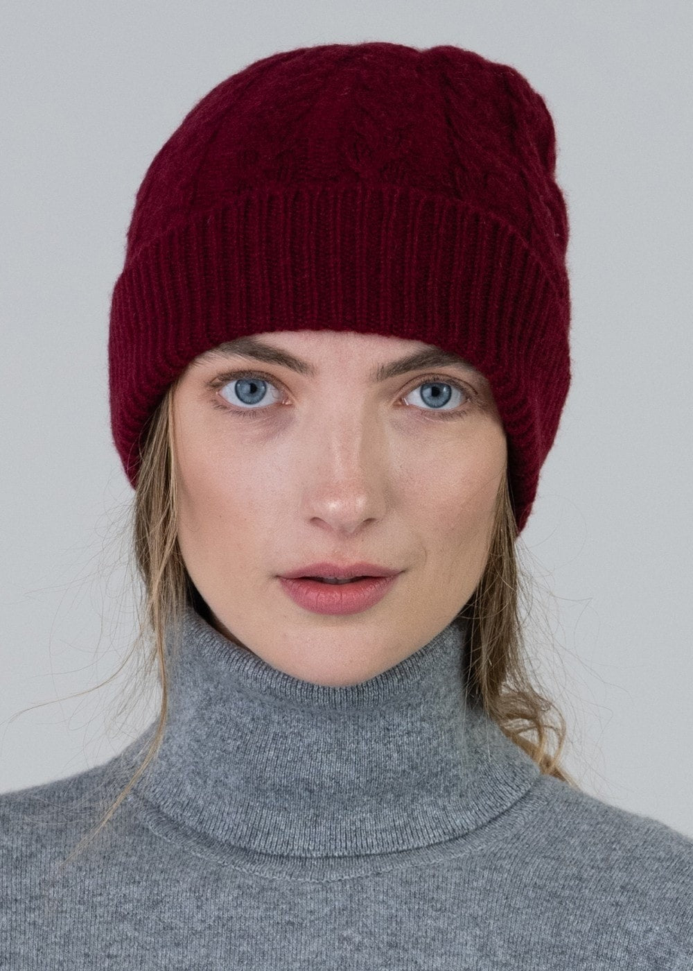 Cashmere Cable Hat - Claret - 1