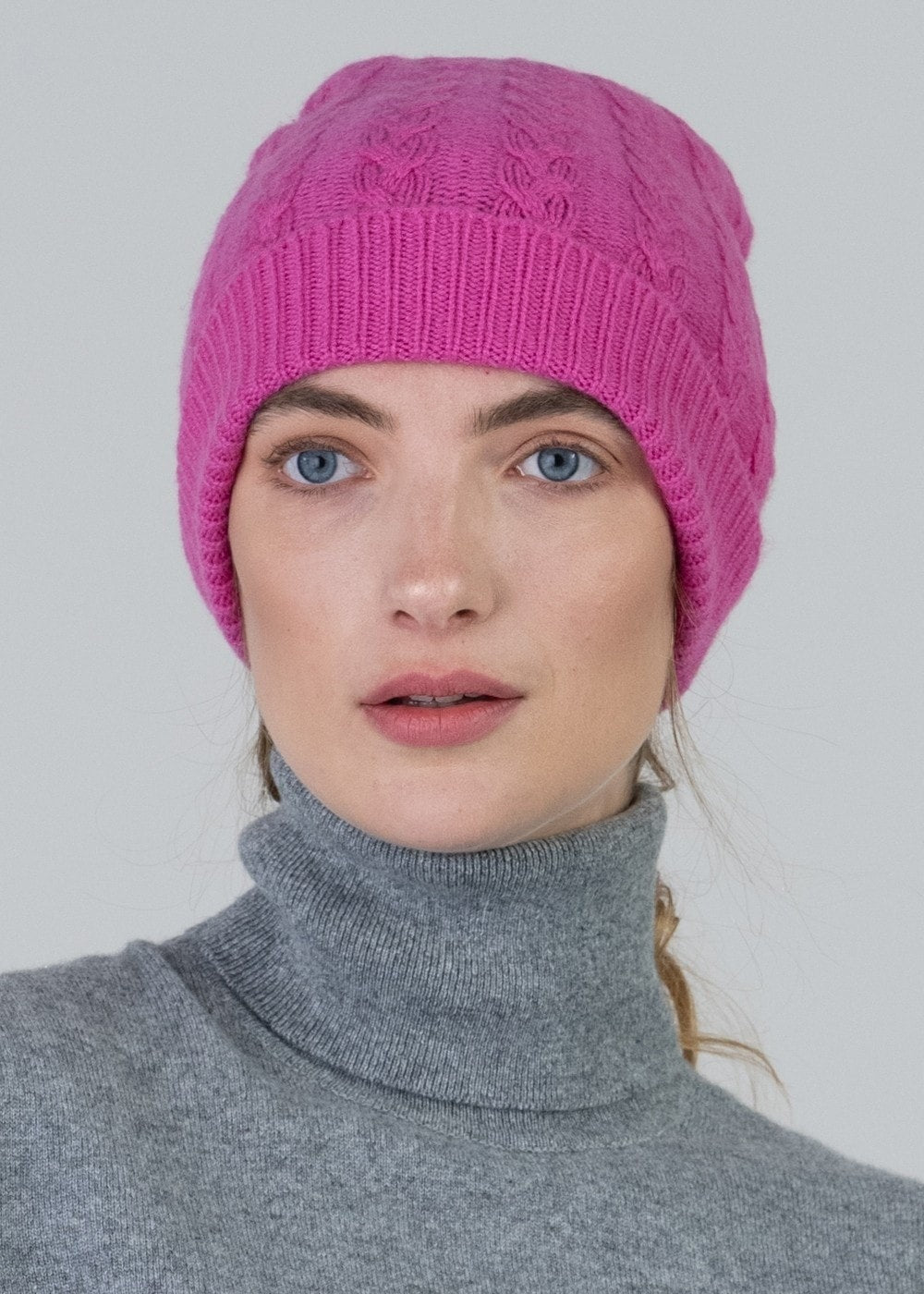 Cashmere Cable Hat - Infra Pink - 1