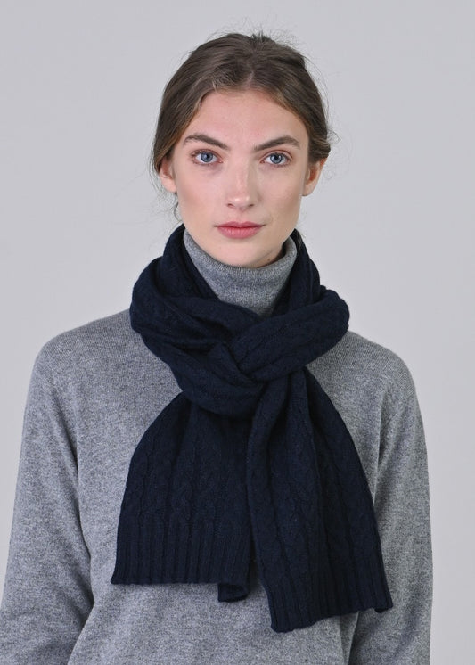 Cashmere Cable Scarf - Navy - 0