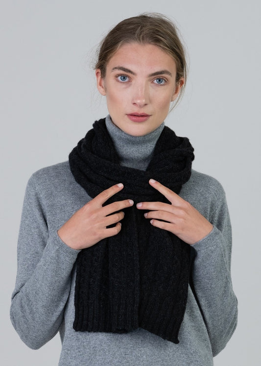 Cashmere Cable Scarf - Charcoal - 0