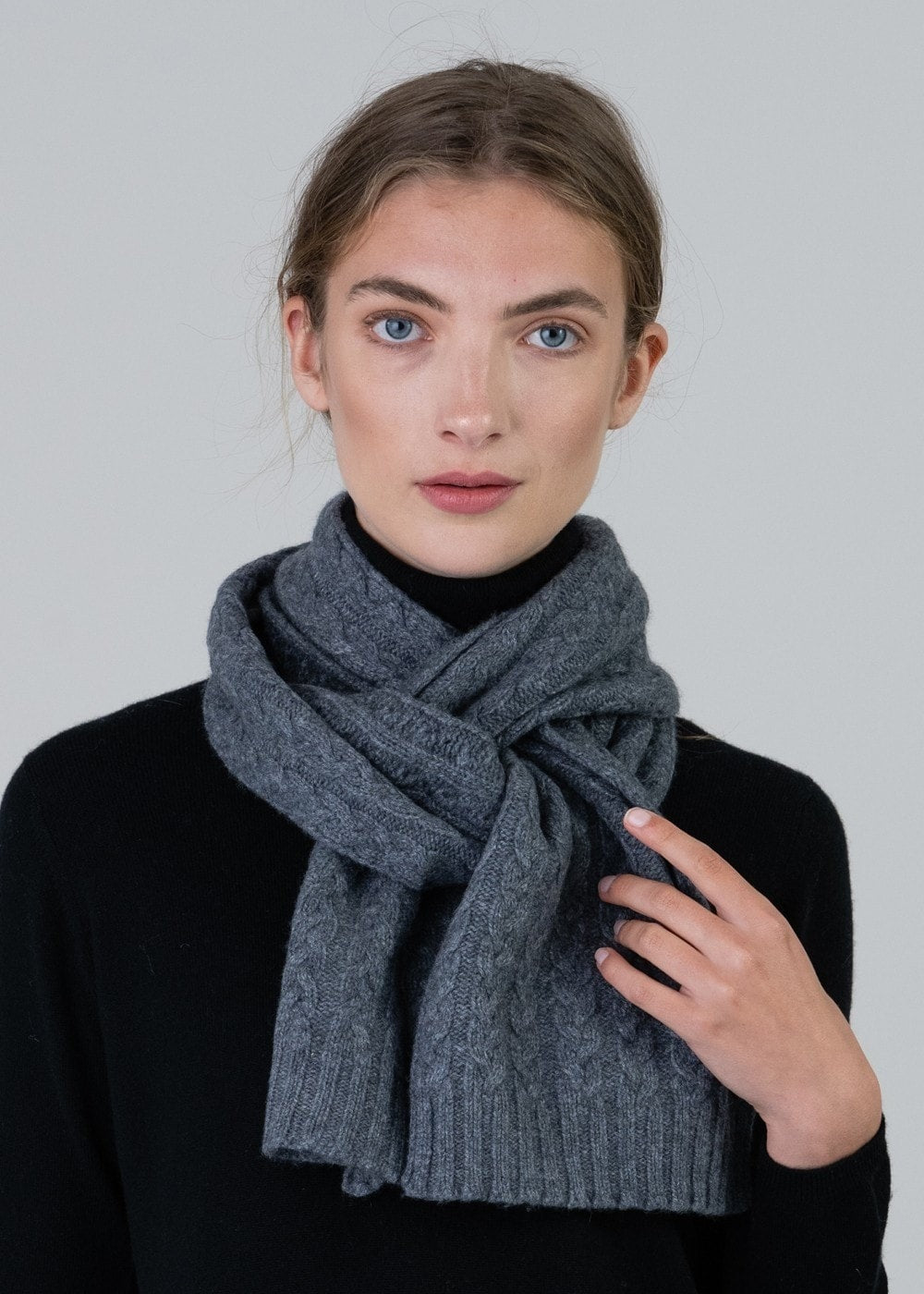 Cashmere Cable Scarf - Derby Grey - 0