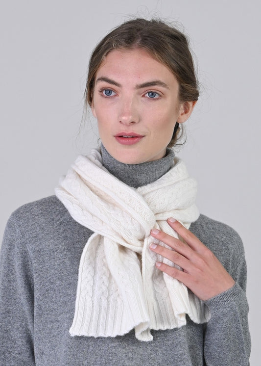 Cashmere Cable Scarf - White Undyed - 0