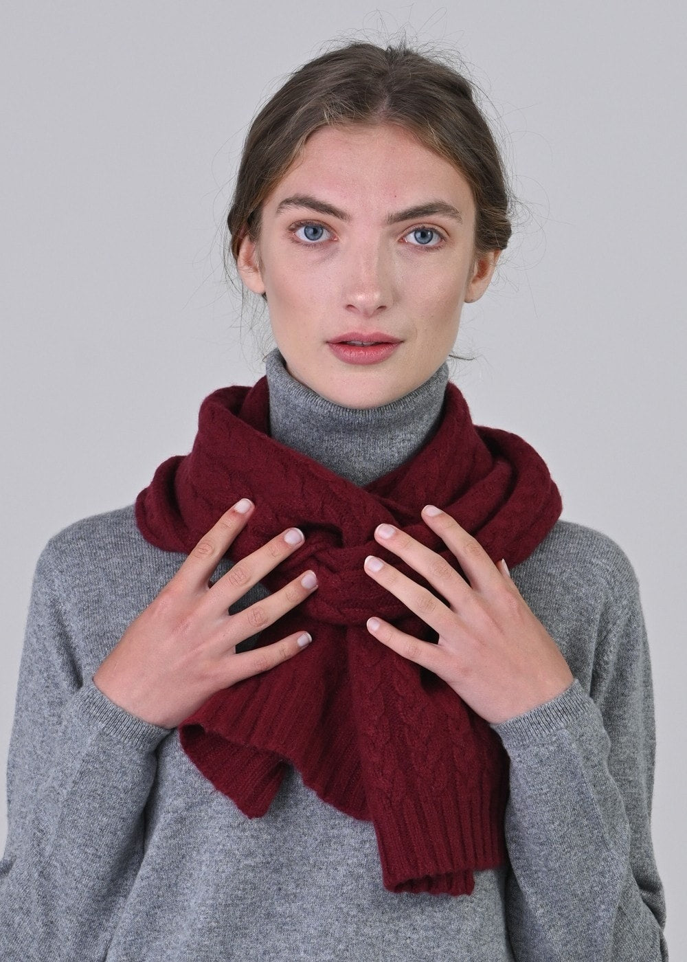 Cashmere Cable Scarf - Claret - 0