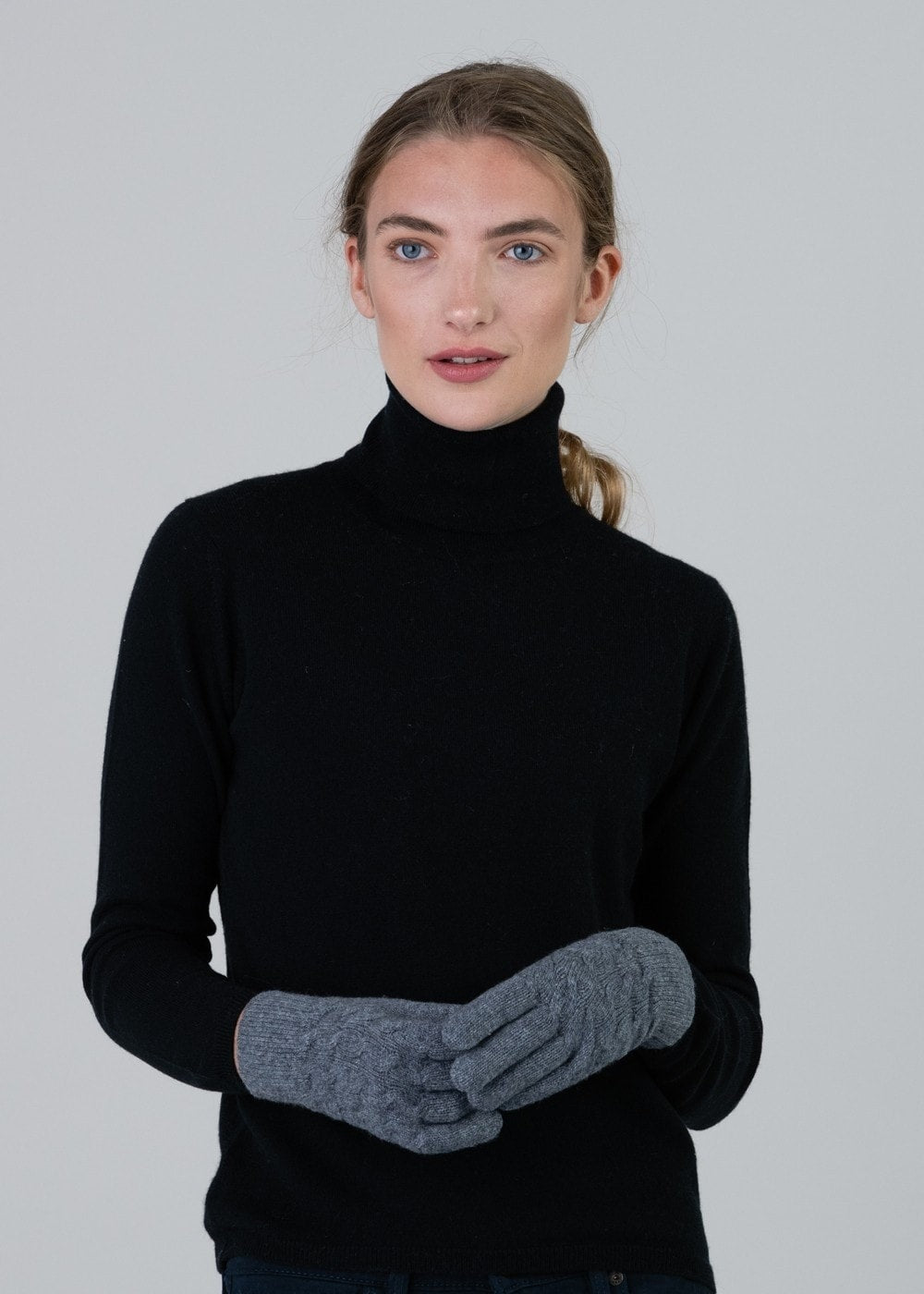 Cashmere Cable Gloves - Derby Grey - 1