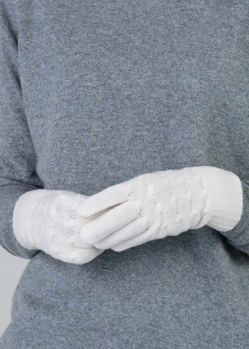 Cashmere Cable Gloves - White Undyed - 1