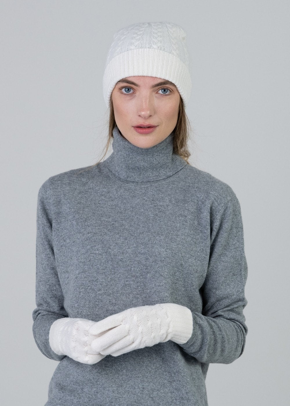 Cashmere Cable Gloves - White Undyed - 2