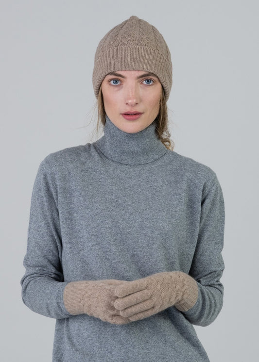 Cashmere Cable Gloves - Dark Natural - 1