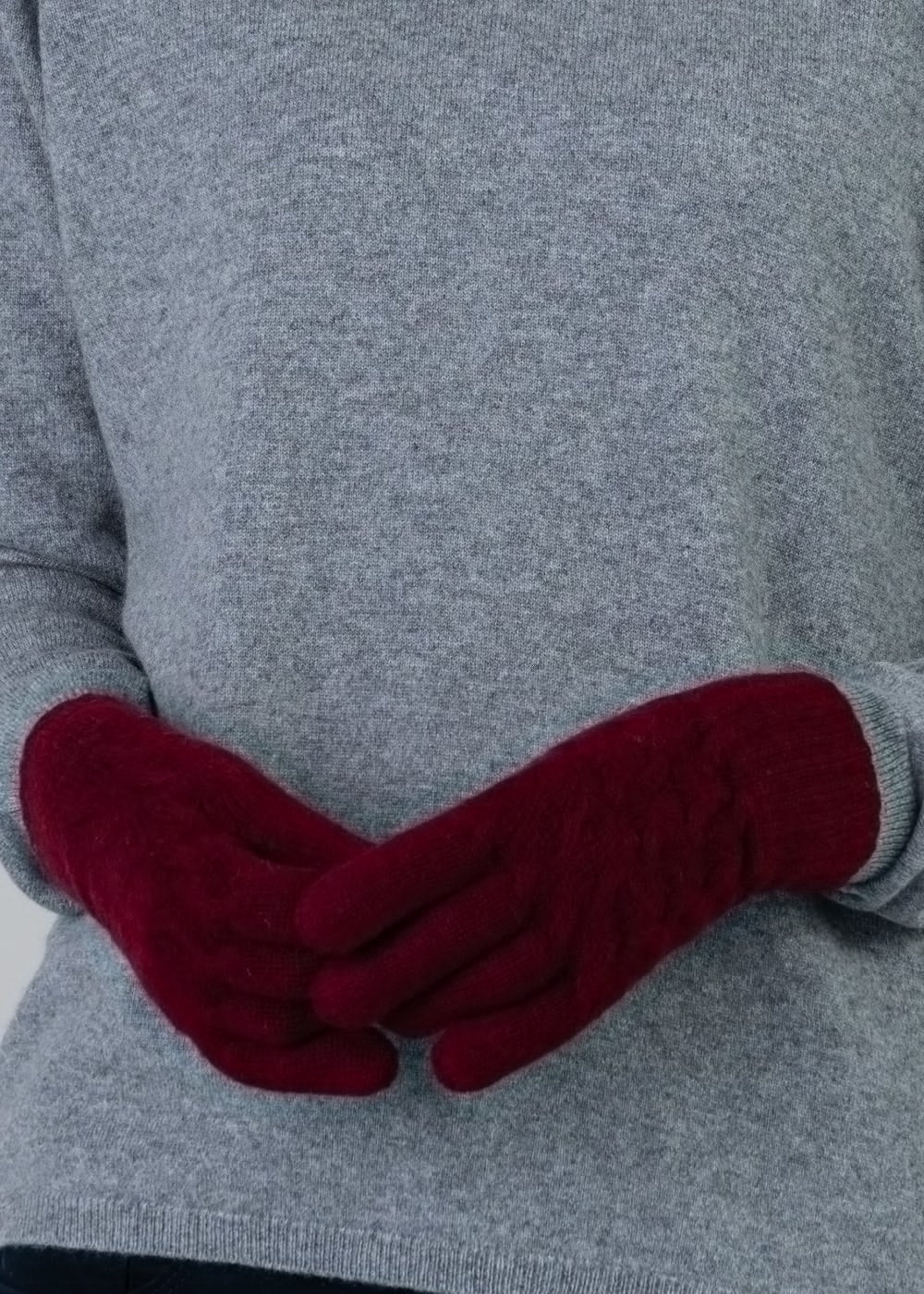 Cashmere Cable Gloves - Claret - 2