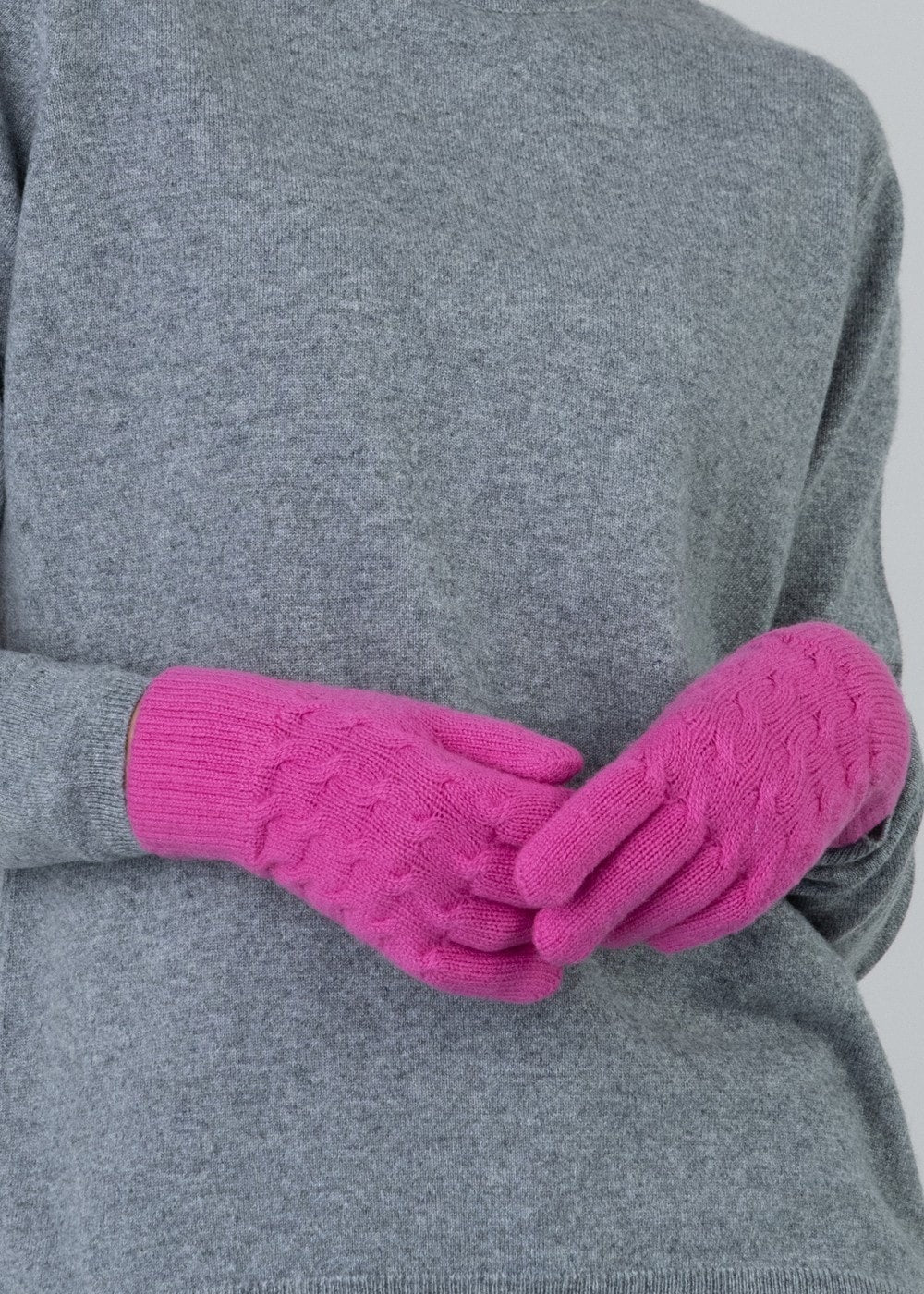 Cashmere Cable Gloves - Infra Pink - 2