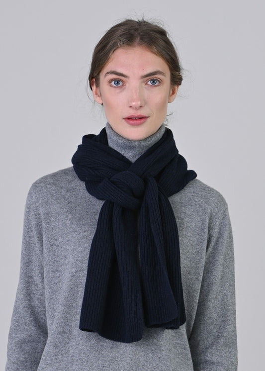 Cashmere Ribbed Scarf - Navy - 0